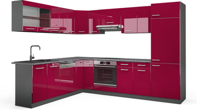 Vicco Hoekkeuken R-Line, Rode hoogglans/Antraciet, 287 x 227 cm, WB Antraciet