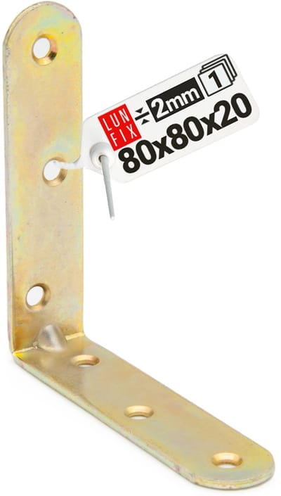 LUN FIX - Meubelbouwhoek - Geel Verzinkt - 80x80x20x2 mm - Montagehoek - Houtverbinder