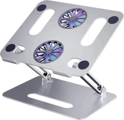 Aluminium laptopstandaard - Opvouwbare - Dubbele koeling - Ventilator - Tablet Verstelbare houder - Zilver - Tot 17,3 inch + Type C oplaadkabel