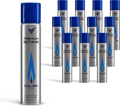 Colibri Butaan Gasfles - Gas voor aansteker, Gasbrander, Keuken Brander - Gasbus met 400 ml - 12 stuks - 99,9994% Puur Butaangas - Aluminium