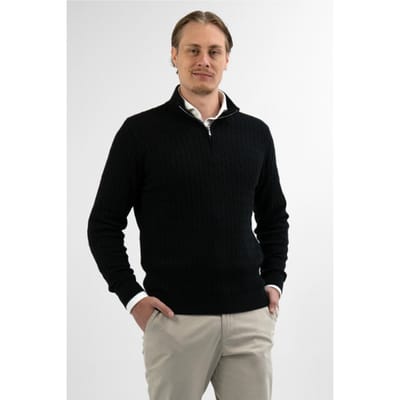 Vercate - Quarter Zip / Half Zip Trui - Cashmere / Kasjmier Blend - Kabeltrui / Pullover - Regular Fit - Zwart - Maat S