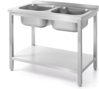 HENDI Dubbele spoeltafel met schap – 2 wasbakken – roestvast staal – 1000x600x850 mm