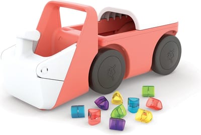 Chillafish Loopauto 1 jaar met 10 speelblokken - Roze - Loopwagen voor jongens en meisjes tot 3 jaar - Lichtgewicht speelgoed met graafmachine simulatie en opbergruimte - Zeer stabiel met 4 wielen - Model Blockie