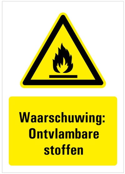 Waarschuwing voor ontvlambare stoffen tekst met bord 148 x 210 mm