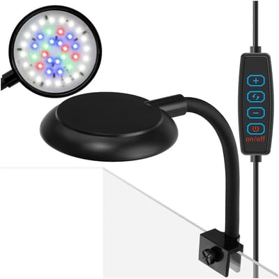 QTTVBTNA -Nano Aquarium Lamp - Clip-On LED Aquarium Light - 360° Adjustable Gooseneck - ABS + PC - Waterproof RGB + White Modes - 10-Level Dimmable - 1 Piece