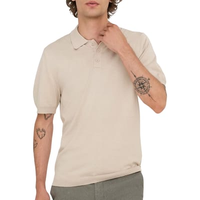 Only & Sons beige heren polo   Punt kraag   Regular fit   Knoopsluiting   Korte mouw Beige XXL