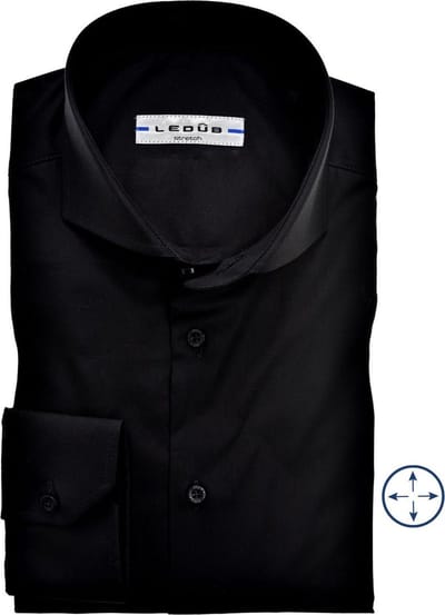 Ledub slim fit overhemd - zwart - Strijkvriendelijk - Boordmaat: 37
