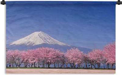 Wandkleed Fuji - De Fuji in Azië met kersenbloesems op de voorgrond Wandkleed katoen 120x80 cm - Wandtapijt met foto