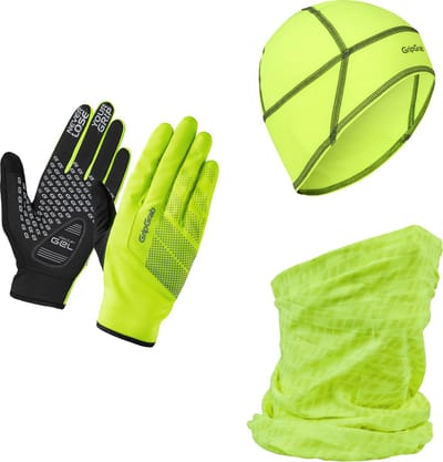 GripGrab - Hi-Vis Cycling Essentials Geschenkdoos Fietshandschoenen Helmmuts Nek Warmer - Geel Hi-Vis - Unisex - Maat S