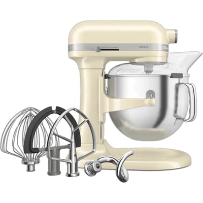 KitchenAid keukenmachine - Artisan - In hoogte verstelbare kom - 375 W - 11 snelheden - 3 RVS accessoires - 6,6L - Amandelwit