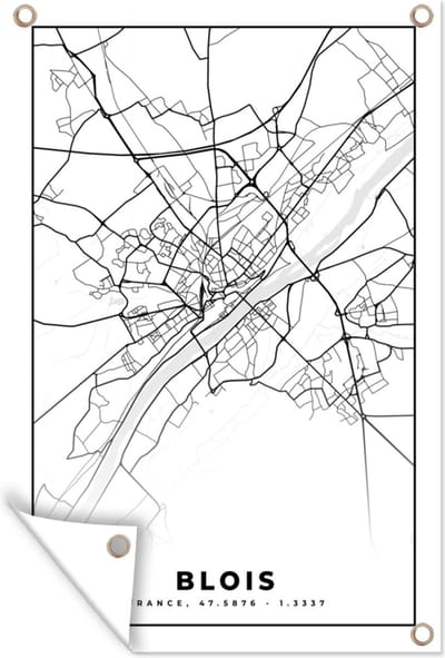Muurdecoratie Kaart - Stadskaart - Frankrijk - Blois - Plattegrond - Zwart wit - 120x180 cm - Tuinposter - Tuindoek