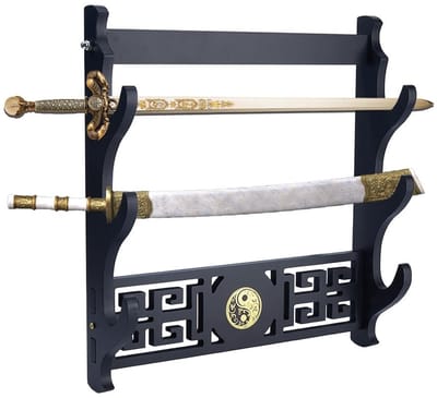 Dailygoods- Zwaardstandaard 3 etages - Wandmontage - Hout - Display voor Samurai Zwaarden - Cadeau voor Mannen - Duurzaam MDF - Zwaarddisplay