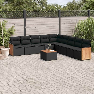 vidaXL - 10-delige - Loungeset - met - kussens - poly - rattan - zwart