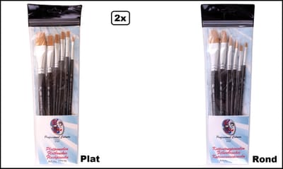 2x PXP Professional Colours penselen set recht en rond - schmink thema feest festival evenement fun penseel