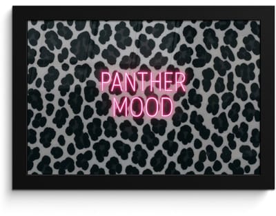 Poster in lijst - Fotolijst 30x20 cm - Posters - Panterprint - Zwart - Neonletters - Roze - Posterlijst zwart - Decoratie - Wanddecoratie woonkamer - Muurdecoratie slaapkamer