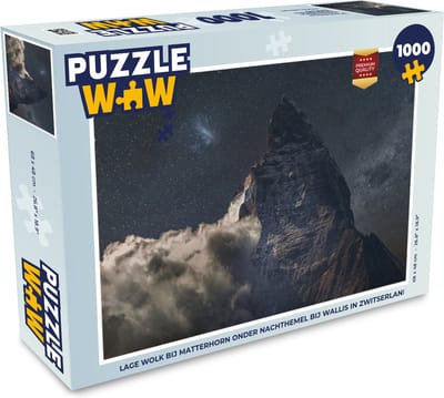 Puzzel Lage wolk bij Matterhorn onder nachthemel bij Wallis in Zwitserland - Legpuzzel - Puzzel 1000 stukjes volwassenen