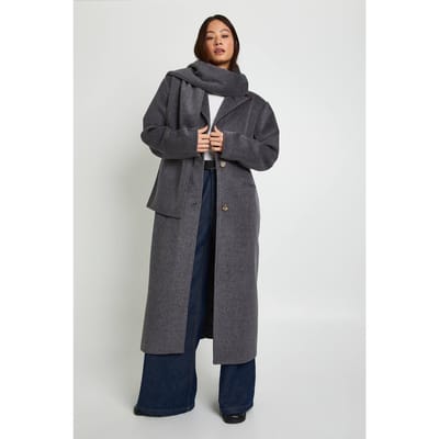 boohoo Dames Lange wollen-look jas met sjaal | Charcoal | Maat: 10