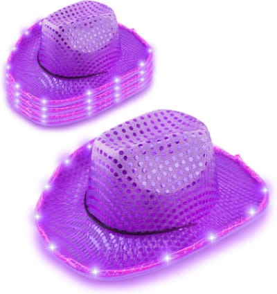 Cowboyhoed Paars met LED verlichting. Bruiloft / Vrijgezellenfeest / Formule 1 / Toppers / Pride / Carnaval / Foute Party