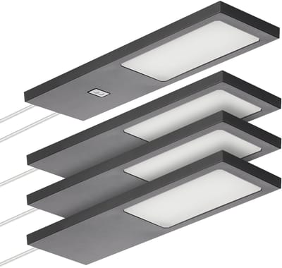 SOTECH set van 4 LED-meubellampen GIULIA II met / zonder sensor zwart, 4000K neutraal wit incl. transformator & verdeler Onderkastverlichting