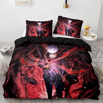 Anime Jujutsu Kaisen Satoru Gojo Ensemble de literie Garçons Filles Taille Twin Queen Housse de couette Taie d'oreiller Lit Enfants Adulte Textile de maison 70x133cm 2pcs black