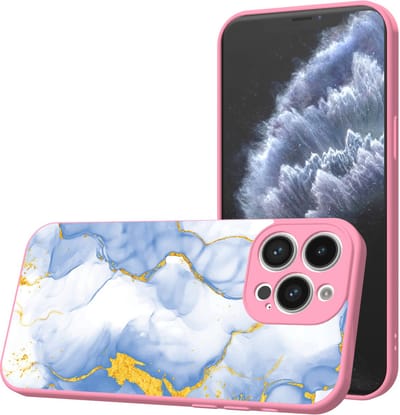 Smartphonica Telefoonhoesje Geschikt voor iPhone 11 Pro met Lichtblauw Goud Marmer opdruk - TPU Back Cover Case Lightblue Gold Marble Design - Roze geschikt voor iPhone 11 Pro