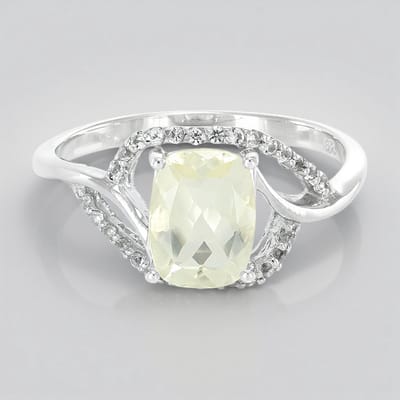 Cavill - Zilveren ring met 1,04 ct lichtgele Orthoklaas & 28 witte topazen - 925 Sterling zilver - Elegant filigraan dames ring maat 17