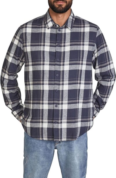 DENIMFY Heren Overhemd DFDean regular fit Blauw S Volwassenen 100% katoen - Flanellen overhemd