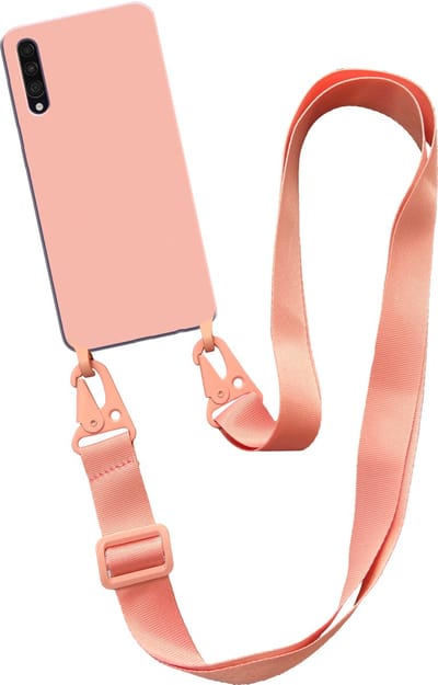 Smartphonica Hoesje met breed koord voor Samsung Galaxy A30s siliconen back cover met zachte binnenkant - Zalm geschikt voor Samsung Galaxy A30s
