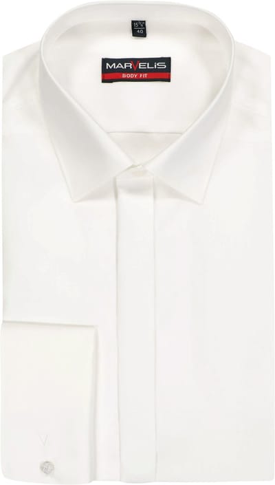 MARVELIS body fit smoking overhemd - popeline - off-white - Strijkvriendelijk - Boordmaat: 37 (EU maat: S)