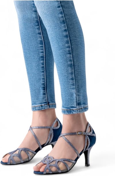 Dames latin Dansschoenen voor Argentijnse Tango, Salsa, Bachata - Nueva Epoca Adriana - Hakhoogte van 7cm - Suède buitenzool - Comfortabele pasvorm - Nueva Epoca - Blauw - 42