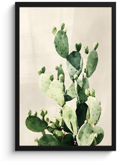Poster in lijst - Fotolijst 40x60 cm - Posters - Cactus - Groen - Minimalistisch - Posterlijst zwart - Decoratie - Wanddecoratie woonkamer - Muurdecoratie slaapkamer