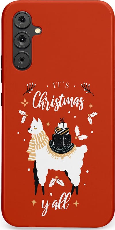 Casetastic hoesje geschikt voor Samsung Galaxy A34 (2023) 5G - Dubbellaagse bescherming - Rode Witte Kerst Lama - Fashion Case - Terracotta