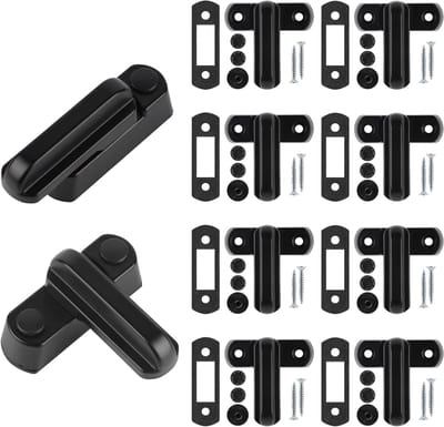 SnelShoppen - Pack van 10 ABS Raambeveiligers met 20x Schroeven, Kindveilige Toggle Lock voor Vensters, Zwart, Voor Kinderen en Gezin