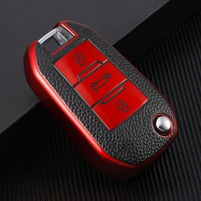 Voor Peugeot 208 2008 301 308 3008 Rcz 508 408 307 Hoesje Voor Citroen C3 C4 Berlingo Tpu Leer Flip Vouwbare Sleutelhanger Cover red