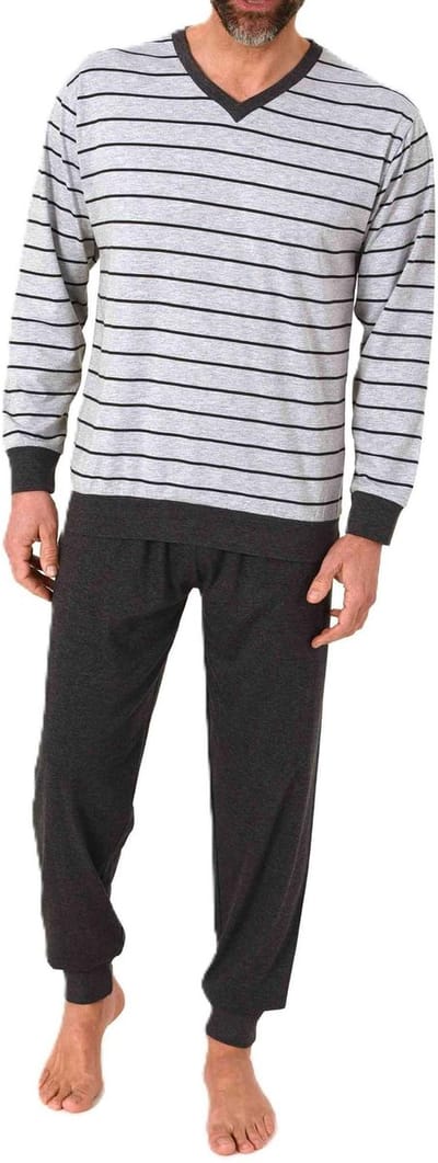 Normann herenpyjama met lange mouwen en manchetten in elegante strepenlook
