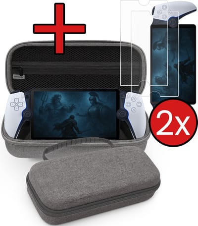 Hoes Geschikt voor PlayStation Portal Case Hard Cover Bescherm Hoesje Met 2x Screenprotector - Case Geschikt voor PlayStation Portable Hoes - Grijs