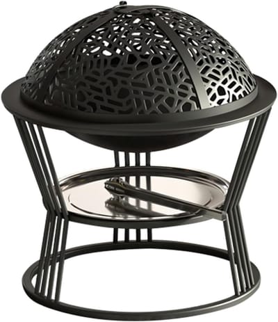 Vuurkorf Tuinhaard - Buitenhaard Terrashaard - Gezellige sfeer Creëren - Inclusief Vonkenscherm Grillrooster - 40cm Diameter - Zwart