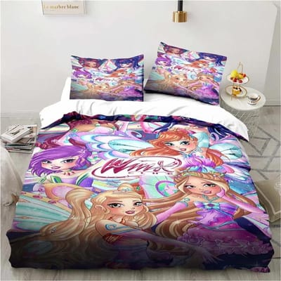 Winx Anime Kawaii Beddengoedset Dekbedovertrekset Lichtgewicht Zachte Dekbedovertrek Decoratief Beddengoed voor Tieners Jongens Meisje Cadeau Groot 135X200cm-2pcs