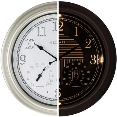 Grote Verlichte Buitenklok met Thermometer en Hygrometer, Weerbestendig