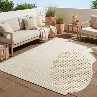 Tapiso Calma Buitentapijt Weerbestendig Buitenkleed Balkon Tuin Terras Wasbaar UV-bestendig Gangkleed Outdoor Vloerkleed Crème 80x150
