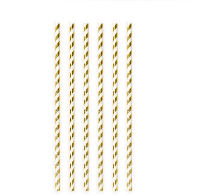 40 Papieren Rietjes Goud Hotstamping (Goudfolie) - 6mm x 197mm - Set van 2 Pakjes (40 stuks) - Luxe feestversiering, bruiloft & kerstborrel