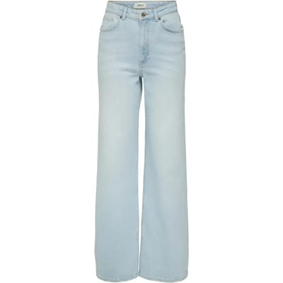Only blauwe dames jeans   High waist   Juicy   Bleached wash wassing   Wide leg fit   5-Pocket zakken   Knoop- en ritssluiting   Duurzaam   High waist