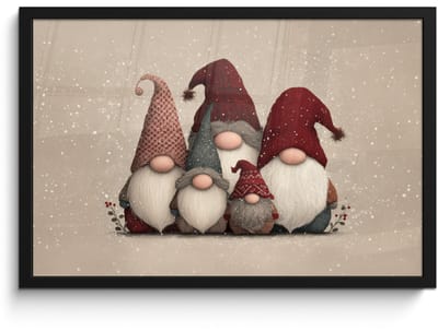 Poster in lijst - Fotolijst 60x40 cm - Posters - Kabouters - Kerst - Sneeuw - Puntmutsen - Posterlijst zwart - Decoratie - Wanddecoratie woonkamer - Muurdecoratie slaapkamer - Kerstversiering - Kerstdecoratie voor binnen - Kerstmis