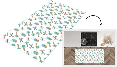 Keukenloper - Loper keuken - Schaar - Potlood - Patronen - 120x60 cm - Keukenloper vinyl