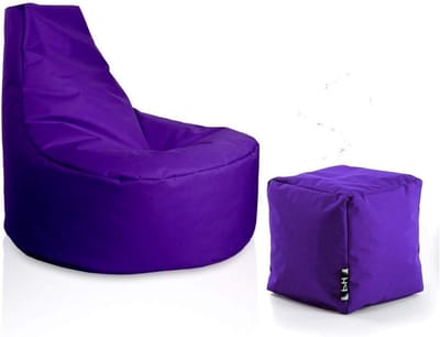 Gamer Zitzak met Voetenbank Ø80cm - Comfortabele Lounge Stoel voor Binnen en Buiten (Lila)