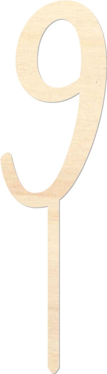Houten caketopper / taarttopper - Getal 9 - Taart / Cake topper op bestelling gemaakt