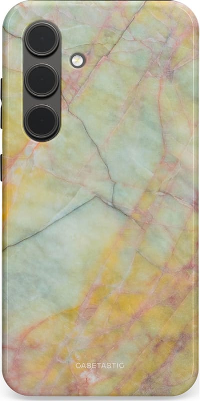 Casetastic hoesje geschikt voor Samsung Galaxy S24 - Dubbellaagse bescherming - Zomer Marmer - Fashion Case - Mintgroen Geel