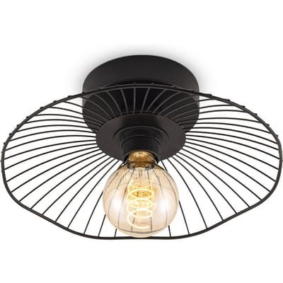 Industriële plafondlamp - Metalen Lampenkap - Paraplu - Zwart - Ø30 x 11 cm - E27 fitting - Voor gebruik in slaapkamers en werkkamers - Hoogte lampenkap: 3.5 cm