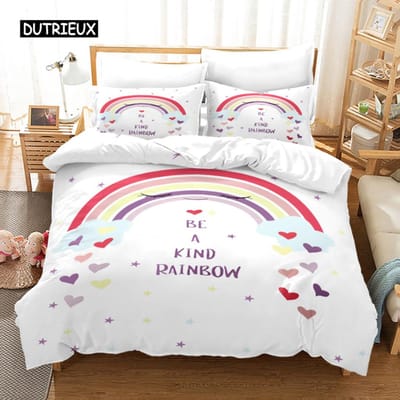 Trendy pastelkleuren regenboog Beddengoedset Baby Kinderen Dekbedovertrek 150x210 135x200 Met Kussenslopen En Rits 140x200cm 3pcs