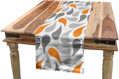 ABAKUHAUS Geometrische Tafelloper – 40x225 cm – Oranje/Grijs/Wit
